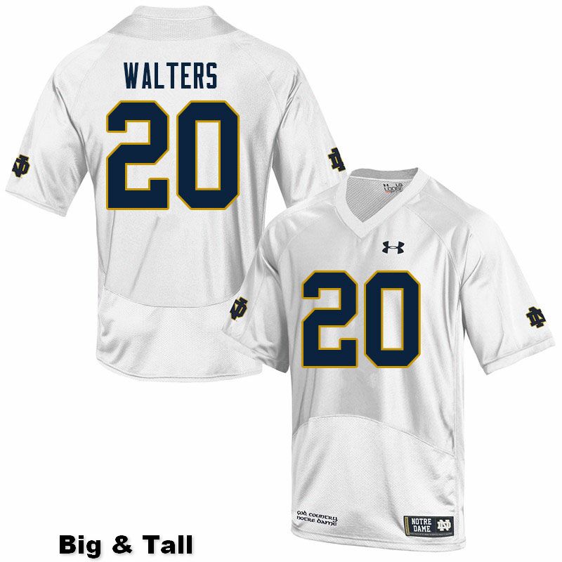 Men's NCAA Notre Dame Fighting Irish #20 Justin Walters Stitched College Under Armour Authentic White Big & Tall Football Jersey IE10V10MX